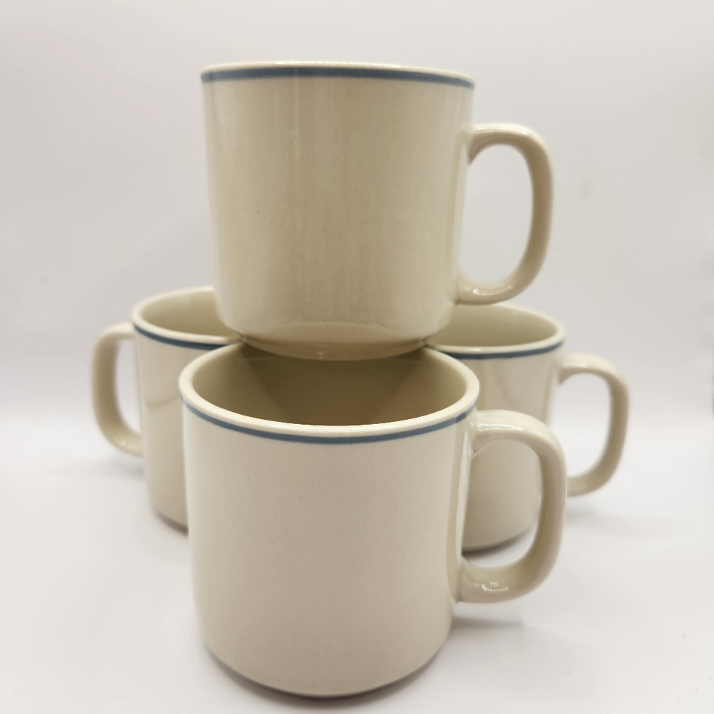 Cream Colored with Light Blue Trim CX98 by China (Made in China), Set of 4